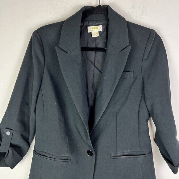 Maeve x Anthropologie Black Roll-Tab Sleeve Single Breasted Blazer Jacket Size 0 - Picture 2 of 10